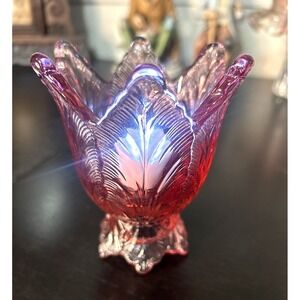 Fenton Tulip Pink Art Glass Two Way Votive Candle Holder 4.25" Mint